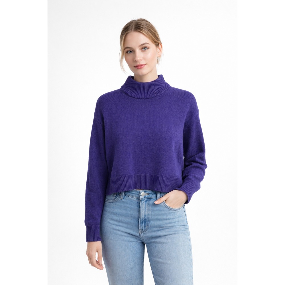 Aritzia Wilfred Free Harper Merino Wool Sweater Size M Mock Neck Cropped‎ Purple